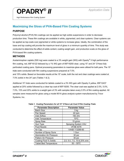 Maximizing the Gloss of PVA-Based Film Coating Systems - Colorcon