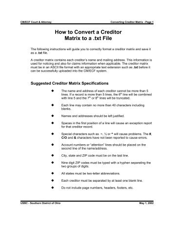 How to Convert a Creditor Matrix to a .txt File - Southern District of Ohio