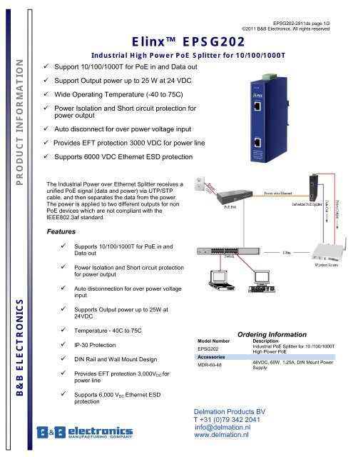 EPSG202 - Datasheet - Elinx Industrial High Power PoE ... - Delmation