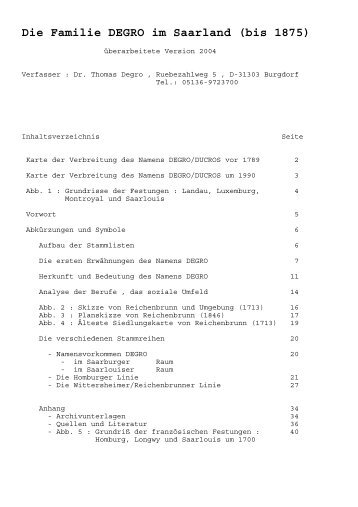 Die Familie DEGRO im Saarland (bis 1875) - Ensheim-Saar