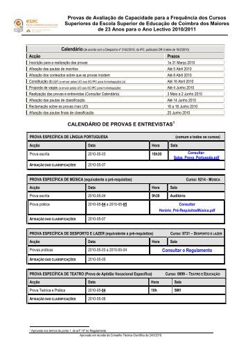 Calendário e Conteúdos- M23_2010_4 - Esec