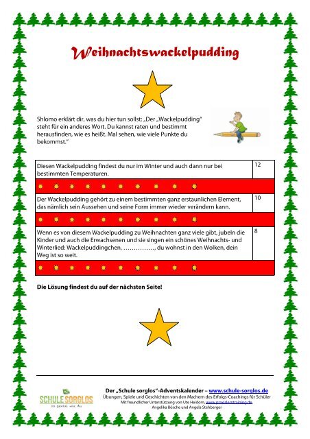 Im Weihnachtswackelpudding-RÃ¤tsel hat sich ... - Schule sorglos