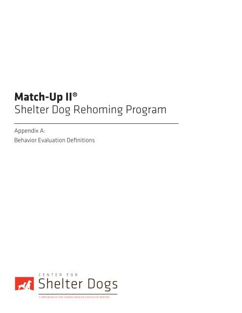 Match-Up II Manual - Center for Shelter Dogs