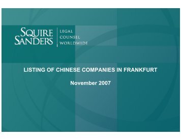 Listing of Chinese Companies in Frankfurt - Squire Sanders