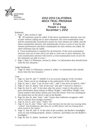 2012-2013 CALIFORNIA MOCK TRIAL PROGRAM Errata People v ...