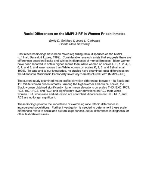Racial Differences on the MMPI-2-RF in Women Prison Inmates