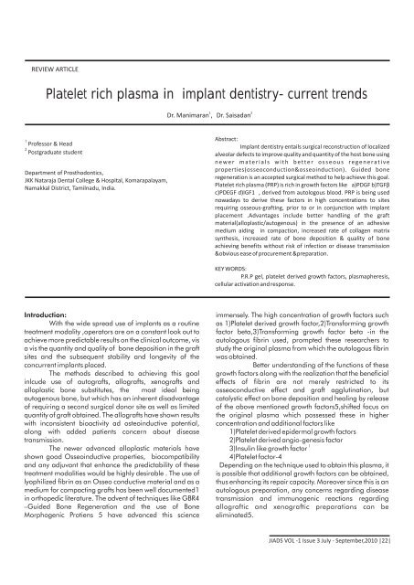 Platelet rich plasma in implant dentistry - current trends