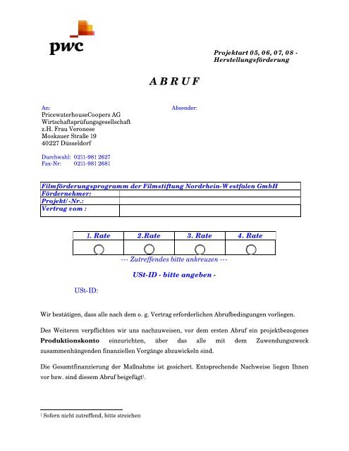 A B R U F - Filmstiftung Nordrhein-Westfalen