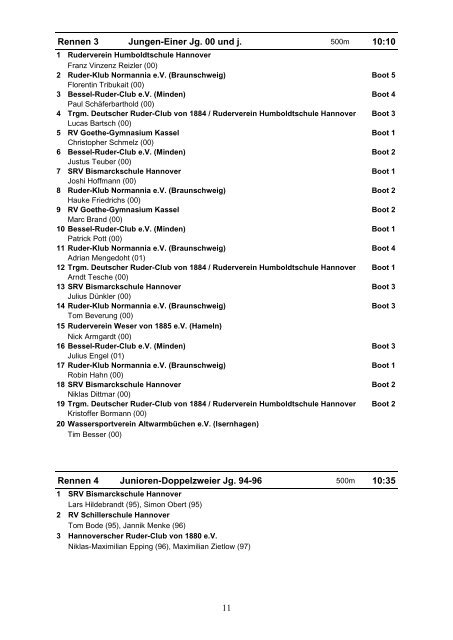 Meldeergebnis - RuderVerein Humboldtschule Hannover eV