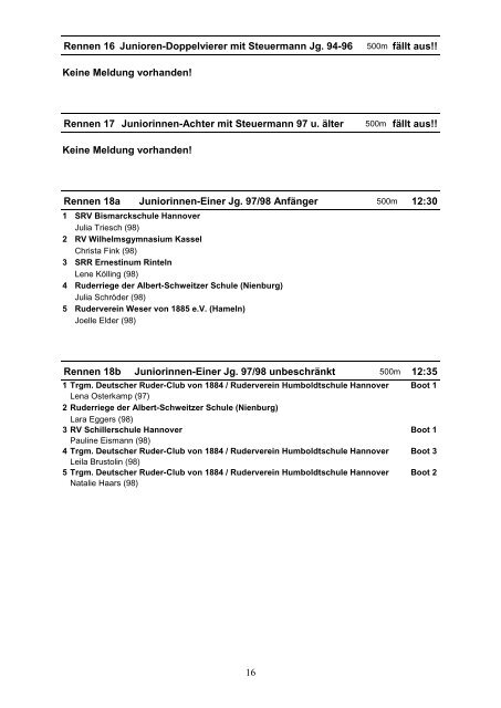 Meldeergebnis - RuderVerein Humboldtschule Hannover eV