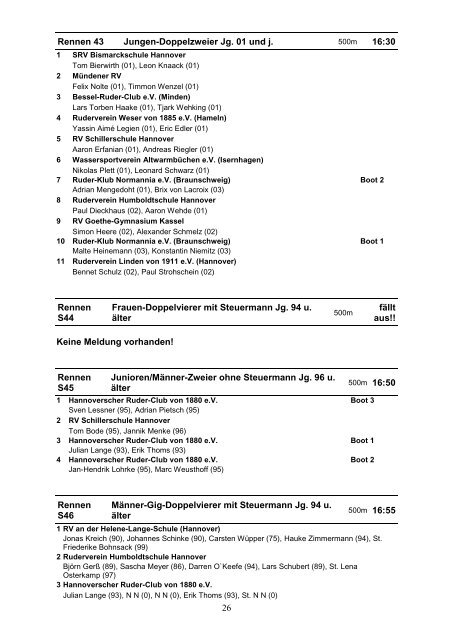 Meldeergebnis - RuderVerein Humboldtschule Hannover eV