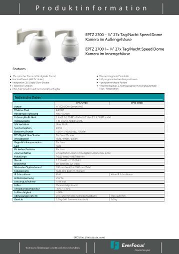 EPTZ 2700 – ¼” 27x Tag/Nacht Speed Dome Kamera im - EverFocus