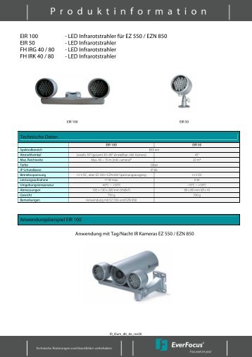 EIR 100 - LED Infrarotstrahler für EZ 550 / EZN 850 EIR ... - EverFocus