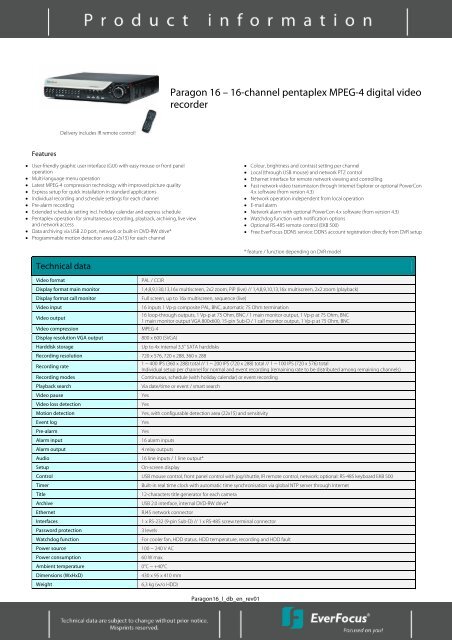 Paragon 16 – 16-channel pentaplex MPEG-4 digital ... - EverFocus