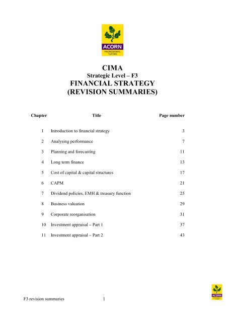 CIMA FINANCIAL STRATEGY (REVISION SUMMARIES) - Acorn Live