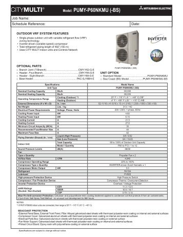 Model: PUMY-P60NKMU (-BS) - Mitsubishi Electric Sales Canada Inc.