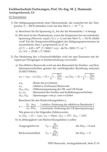 Fachhochschule Furtwangen, Prof. Dr.-Ing. M. J. Hamouda 000000 ...