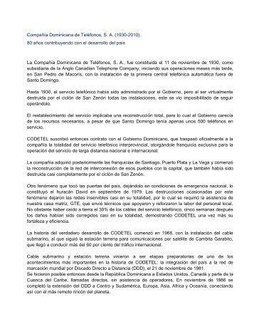 CompaÃƒÂ±ÃƒÂ­a Dominicana de TelÃƒÂ©fonos, SA (1930-2010) - Telmex - Claro