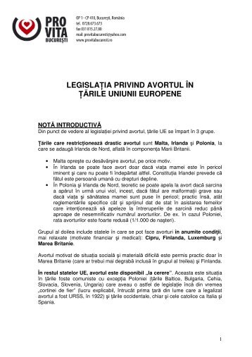 legislaţia privind avortul în ţările uniunii europene - Asociația Pro-vita