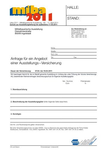 Anfrage fÃ¼r ein Angebot einer Ausstellungs â Versicherung ... - miba