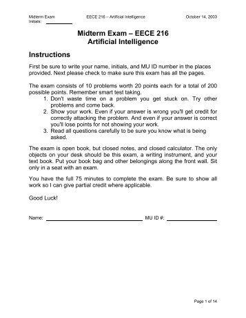 Midterm Exam – EECE 216 Artificial Intelligence Instructions