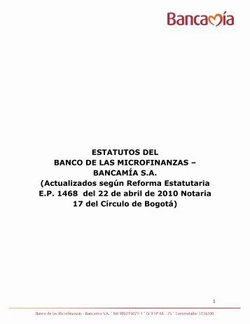 estatutos del banco de las microfinanzas â bancamia s - BancamÃ­a