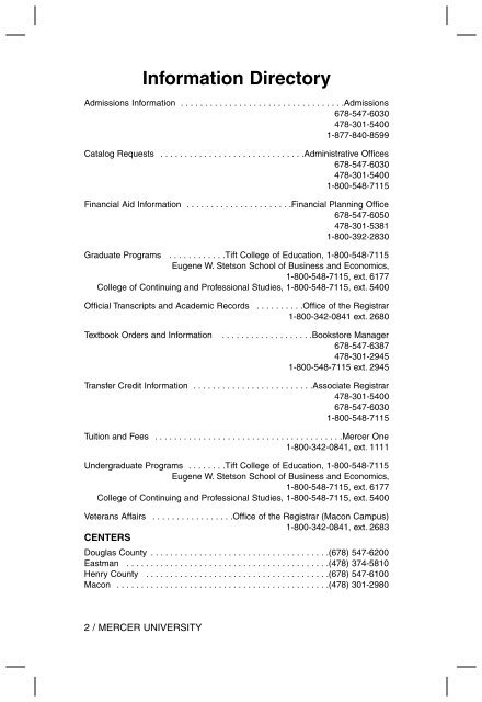 2006-2007 Regional Centers Catalog - Mercer University