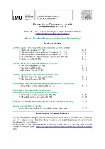 Kommentiertes Vorlesungsverzeichnis KVV Lehramt Sozialkunde ...