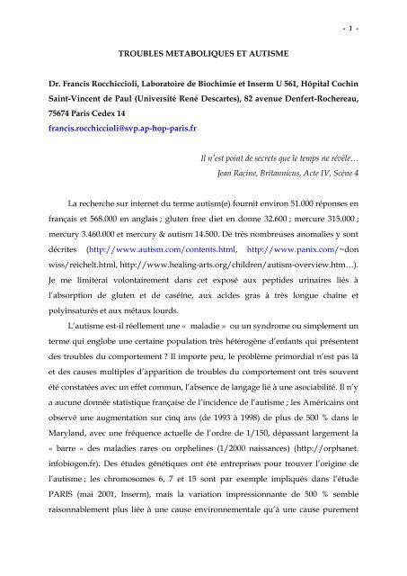 Intervention du Dr. Francis Rocchiccioli - Autisme France