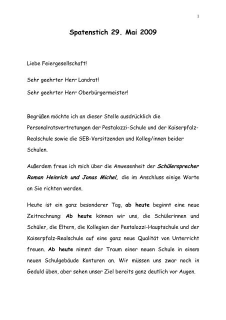 Rede zum Spatenstich am 29. Mai 2009 von Frau Reich