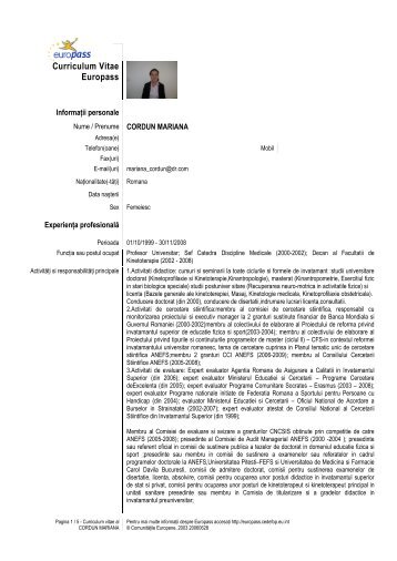 Curriculum Vitae Europass - UNEFS Bucuresti