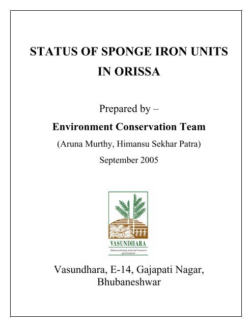 Download Status Of Sponge Iron Units In Orissa - Vasundhara