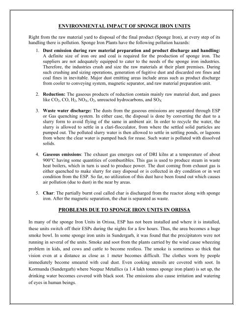 Download Status Of Sponge Iron Units In Orissa - Vasundhara