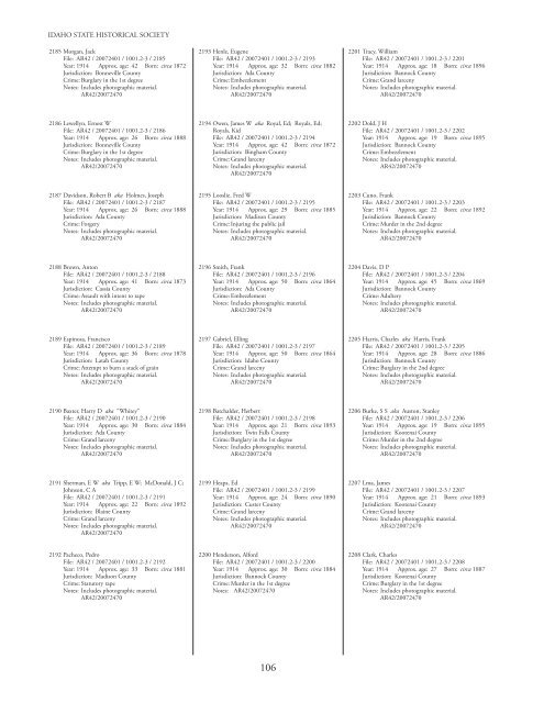 Inmates of the Idaho Penitentiary 1864-1947 - Idaho State Historical ...
