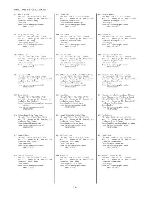 Inmates of the Idaho Penitentiary 1864-1947 - Idaho State Historical ...