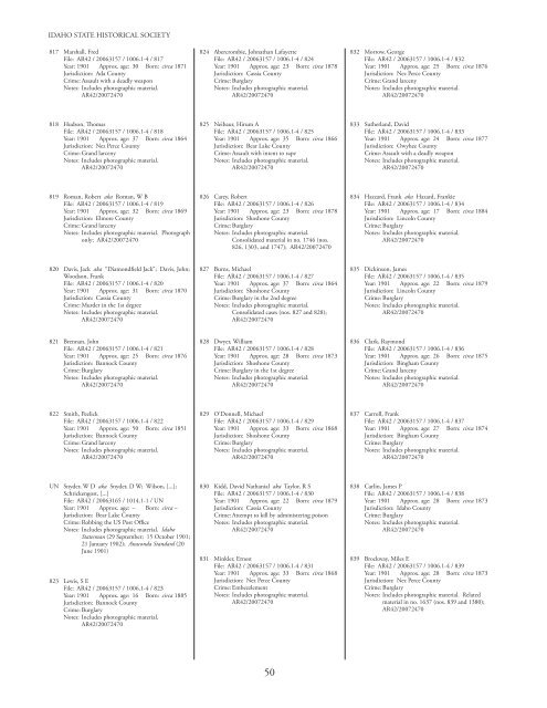 Inmates of the Idaho Penitentiary 1864-1947 - Idaho State Historical ...