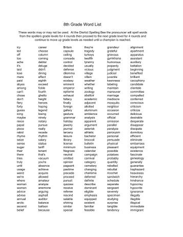 8th Grade Word List - Serene Lake PTSA