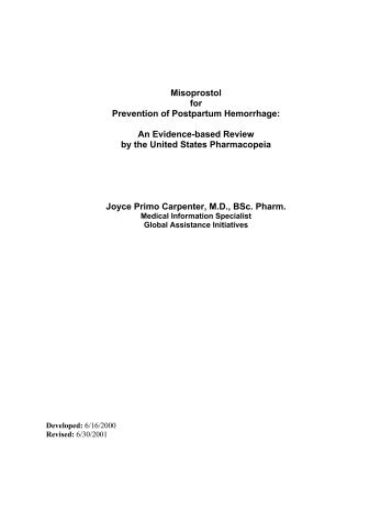 Misoprostol for Prevention of Postpartum Hemorrhage: An Evidence ...