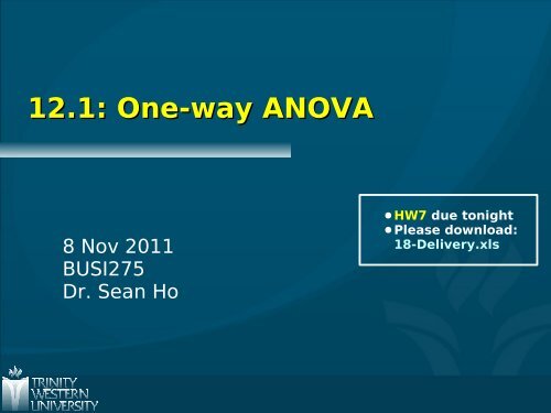 One-way ANOVA and Follow-up Analysis