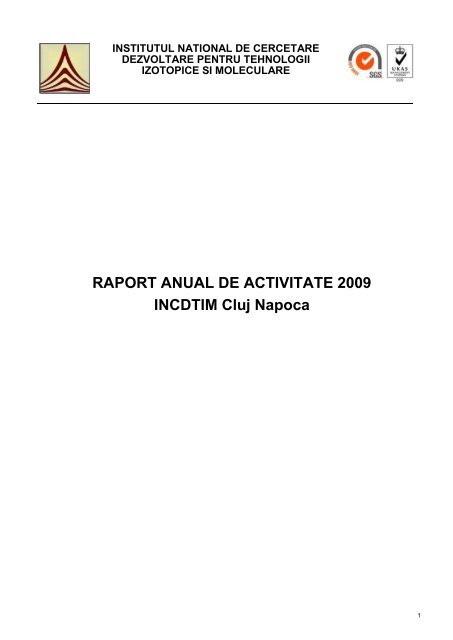 Raport anual de activitate pentru anul 2009 - ITIM