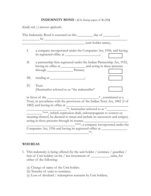 Indemnity Bond - JP Morgan Asset Management