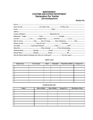 Declaration Form for Yachts - Customs and Excise