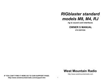 RIGblaster M8, M4, RJ Owner's Manual - West Mountain Radio