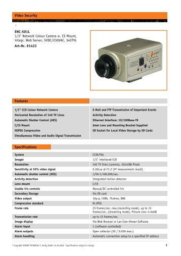 Video Security ENC-501L 1/3" Network Colour Camera w. CS Mount ...