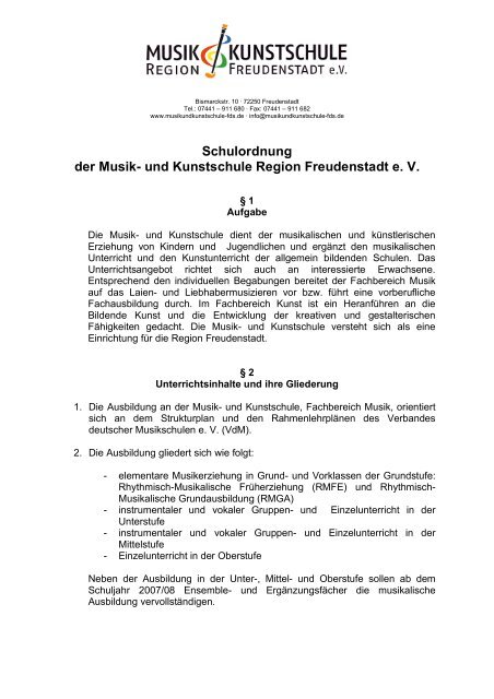 Schulordnung der Musik- und Kunstschule Region Freudenstadt e. V.