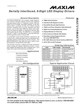 MAX7219/MAX7221 Serially Interfaced, 8-Digit LED Display Drivers