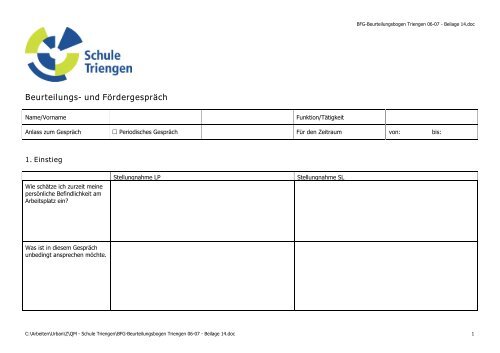 Beurteilungs- und Fördergespräch - Schule Triengen