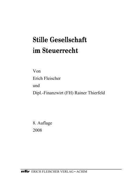 Fleischer, Thierfeld • Stille Gesellschaft im Steuerrecht