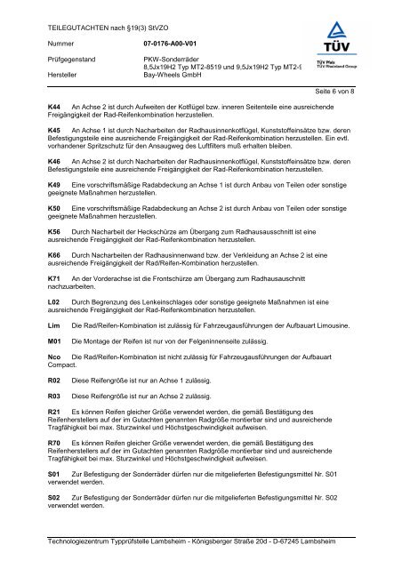 TEILEGUTACHTEN nach Â§19(3) StVZO Nummer 07-0176 ... - ATU