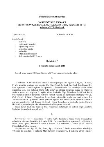 Dodatok č. 7 k Rozvrhu práce